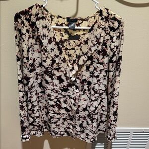 Ann Taylor Abstract Black and Cream Blouse